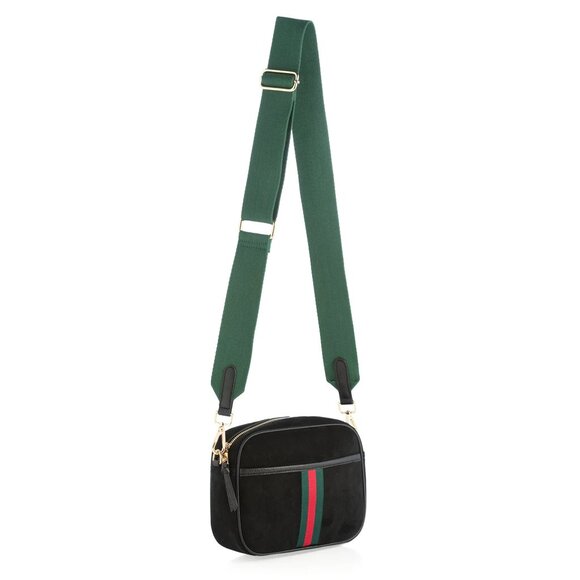 Sleek Vegan Suede Noir Camera Bag with Interchangeable Crossbody Strap - Picture 1 of 6